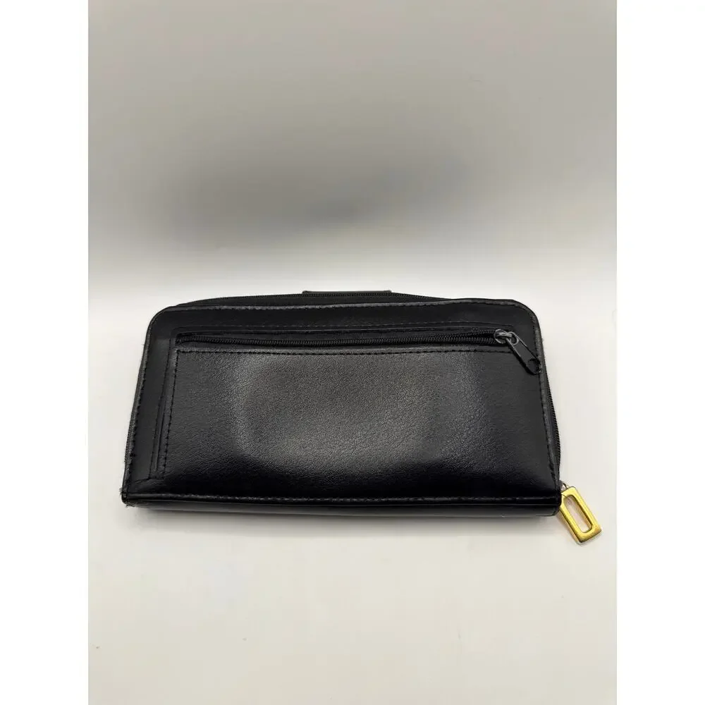 Amity Genuine Leather Black Organizer Wallet Checkbook Clutch Snap Closure